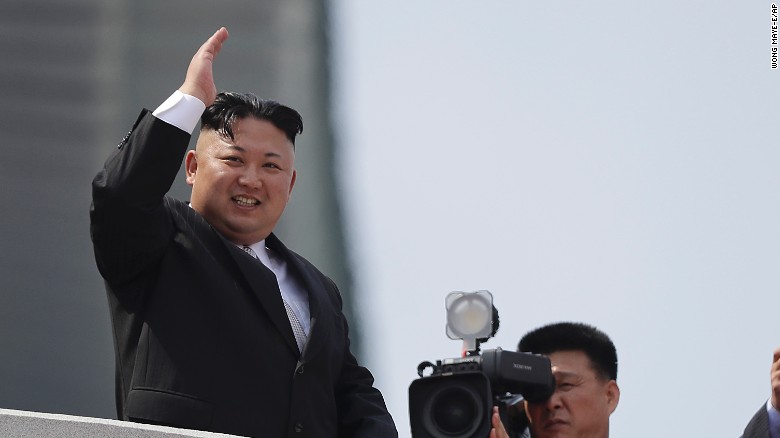 North Korean leader Kim Jong Un waves during a military parade on Saturday, April 15, in Pyongyang to celebrate the 105th anniversary of Kim Il Sung&#39;s birth, the country&#39;s late founder and grandfather of current ruler Kim Jong Un.