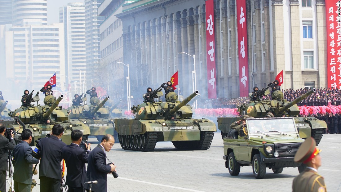 Tanks roll through Kim Il Sung Square on April 15.