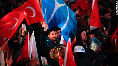 Erdogan&#39;s supporters celebrate the referendum win in Ankara.