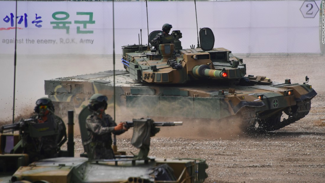 &lt;strong&gt;A South Korean K2 tank (C) moves during an equipment demonstration at the Defense Expo Korea 2016 at KINTEX exhibition hall in Goyang, north of Seoul, on September 10, 2016. The K2, nicknamed the &quot;Black Panther&quot; is considered to be among the world&#39;s best tanks.&lt;/strong&gt;