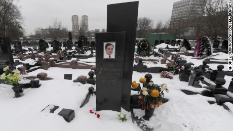 The grave of Russian lawyer Sergei Magnitsky at the Preobrazhenskoye cemetery in Moscow, in 2012.