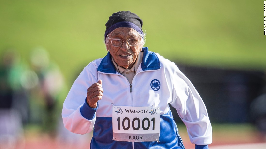 Man Kaur, 101, is still a competitive runner and javelin thrower. From Chandigarh, India, the great-grandmother didn&#39;t start competing in sports until she was 93. She credits her daily training, positivity and her avoidance of fried food for her long life.  