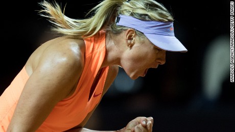 STUTTGART, GERMANY - APRIL 26: Maria Sharapova of Russia reacts in her match against Roberta Vinci (not seen) of Italy during the Porsche Tennis Grand Prix at Porsche Arena in Stuttgart, Germany on April 26, 2017. (Photo by Daniel Kopatsch/Anadolu Agency/Getty Images)