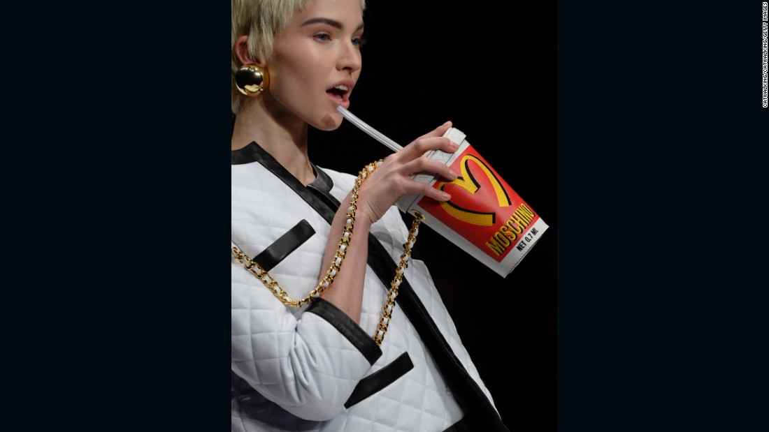At Moschino, designer Jeremy Scott is known to take influence from pop mainstays like McDonald&#39;s (as seen here at his Autumn-Winter 2014 show) and Windex.