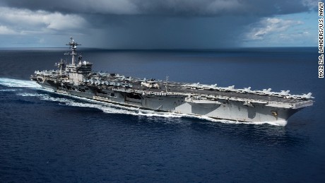 USS Carl Vinson moves through the Philippine Sea on April 23, on its way to the Korean Peninsula.