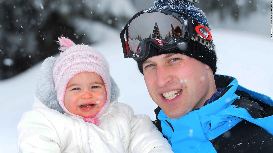 Charlotte and her dad are photographed during a trip to the French Alps in March 2016.