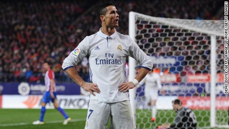 Ronaldo celebrates after scoring against Atletico Madrid in November 2016.