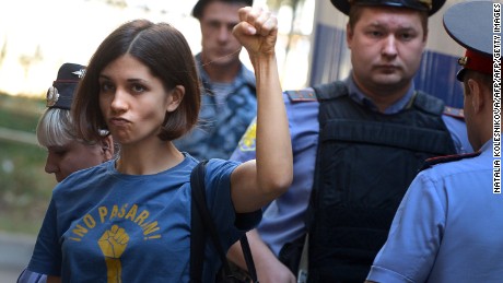 Verzilov's wife Nadezhda Tolokonnikova appears at a court hearing in 2012.