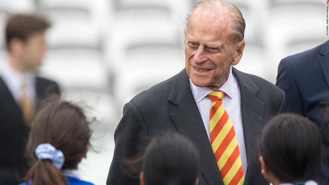 Prince Philip talks to schoolchildren in May 2017 during a visit to Lord&#39;s cricket ground in London. He opened the venue&#39;s new Warner Stand.