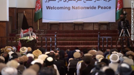 Hekmatyar addresses a special ceremony at the presidential palace in Kabul.