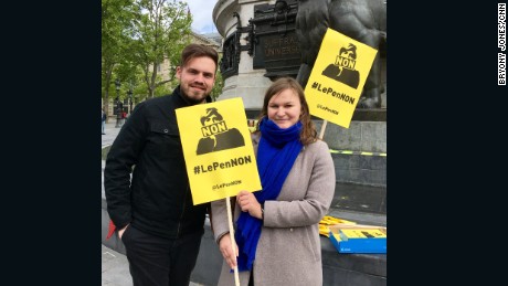 Nastassja Naguszewski, pictured right, founded a group campaigning for people to vote against Le Pen. 