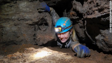 Dr Marina Elliott inside the Rising Star cave system in South Africa. 