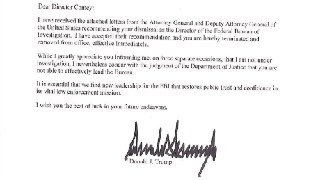 Trump&#39;s letter firing FBI Director James Comey