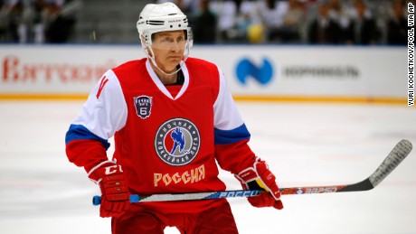 Russian President Vladimir Putin scored six goals in a gala ice hockey match in Sochi.