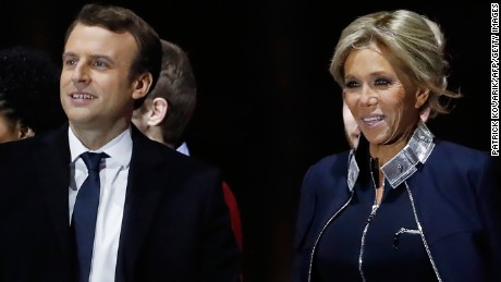 Macron and his wife Brigitte Trogneux at the Louvre Museum in Paris after the second round of the French presidential election on on May 7, 2017.
