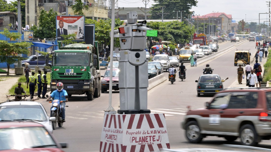 In 2014 two rudimentary androids were installed at a busy intersection in Kinshasa, Democratic Republic of Congo. Designed by the Kinshasa Higher Institute of Applied Technique, known as ISTA, the two prototypes were fitted with four cameras which recorded traffic flow. Video was fed back to the police for analyze.&lt;br /&gt;