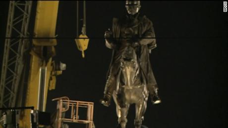 Workers began the process of removing the statue of Confederate Gen. Pierre Gustave Toutant Beauregard on Tuesday.