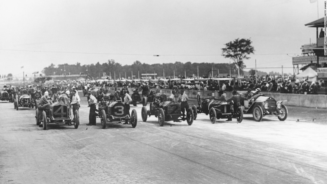 Cars take to the start line for the first ever Indy 500 in 1911. May 28 marks the 101st edition of the event.