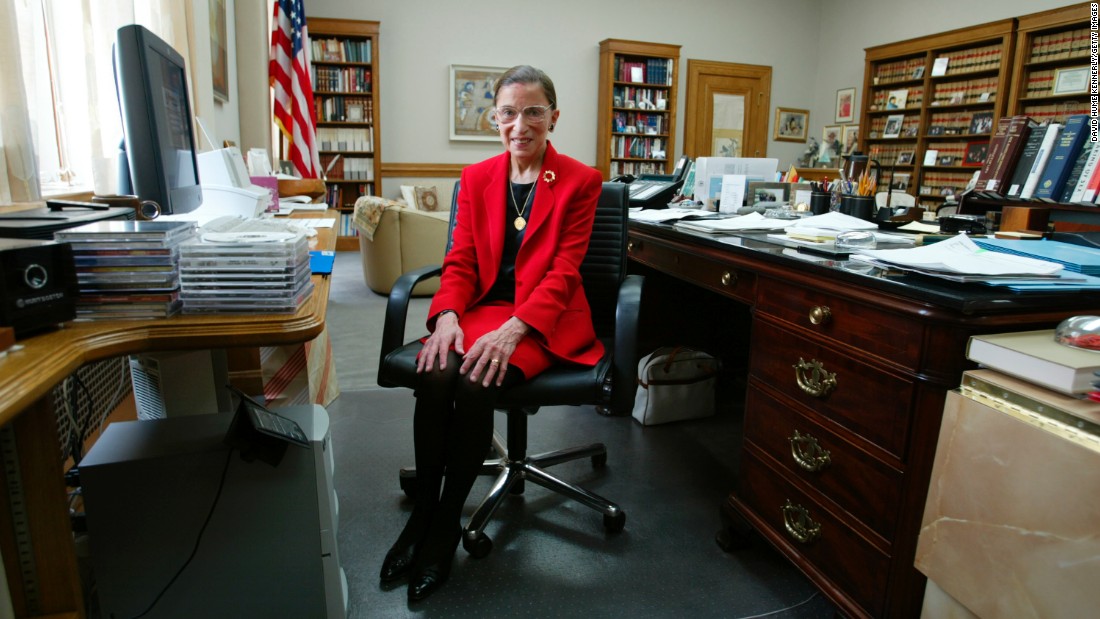 Ginsburg sits in her Supreme Court chambers in 2002.
