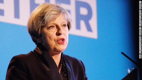 UK Prime Minister Theresa May launches the Conservatives&#39; election manifesto on May 18, 2017.