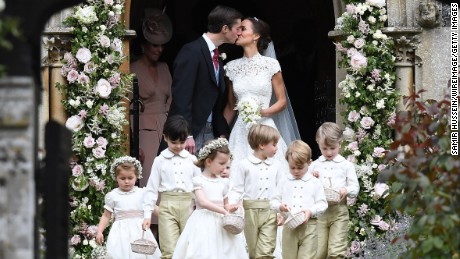 Pippa Middleton and James Matthews exit the church after their wedding ceremony on May 20, 2017. 
