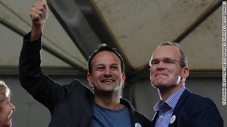 Leo Varadkar (left) and Simon Coveney are seen in 2015 celebrating the victory of a Yes vote after the marriage equality referendum was won.