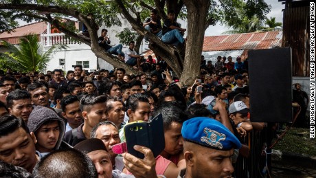 Hundreds of people turned out to see the public caning on May 23 in Banda Aceh.