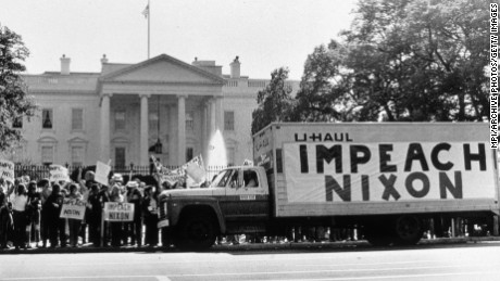 A demonstration outside the Whitehouse in support of the impeachment of Richard Nixon in 1974.