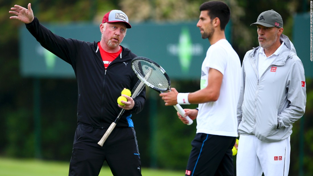 Djokovic hired German fitness coach Gebhard Phil-Gritsch (R) in the spring of 2009 having identified conditioning as a weakness in his game. The two worked together until May 2017.