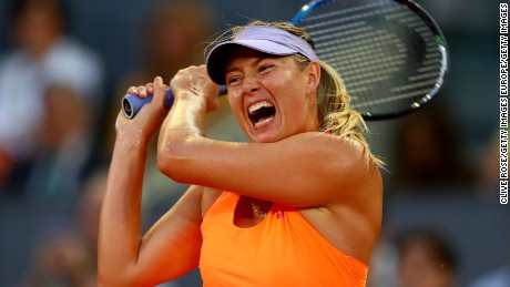 MADRID, SPAIN - MAY 08:  Maria Sharapova of Russia in action during her match against Eugenie Bouchard of Canada on day three of the Mutua Madrid Open tennis at La Caja Magica on May 8, 2017 in Madrid, Spain.  (Photo by Clive Rose/Getty Images)