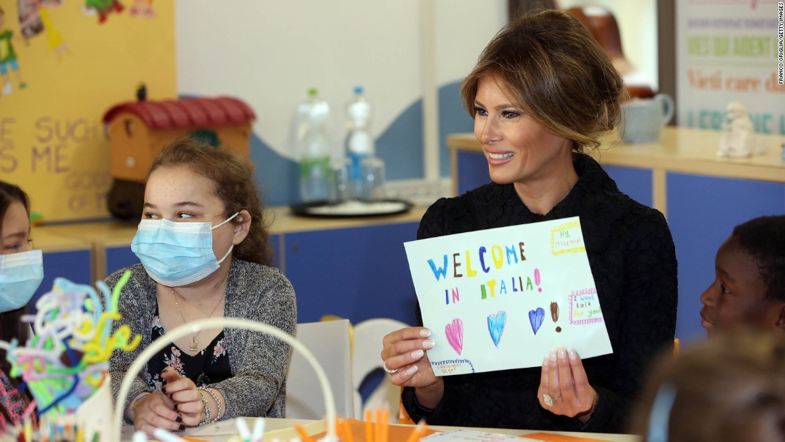 The first lady visits a pediatric hospital in Vatican City.