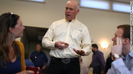 MISSOULA, MT - MAY 24:  Republican congressional candidate Greg Gianforte talks with supporters during a campaign meet and greet at Lambros Real Estate on May 24, 2017 in Missoula, Montana.  Greg Gianforte is campaigning throughout Montana ahead of a May 25 special election to fill Montana&#39;s single congressional seat. Gianforte is in a tight race against democrat Rob Quist.  (Photo by Justin Sullivan/Getty Images)