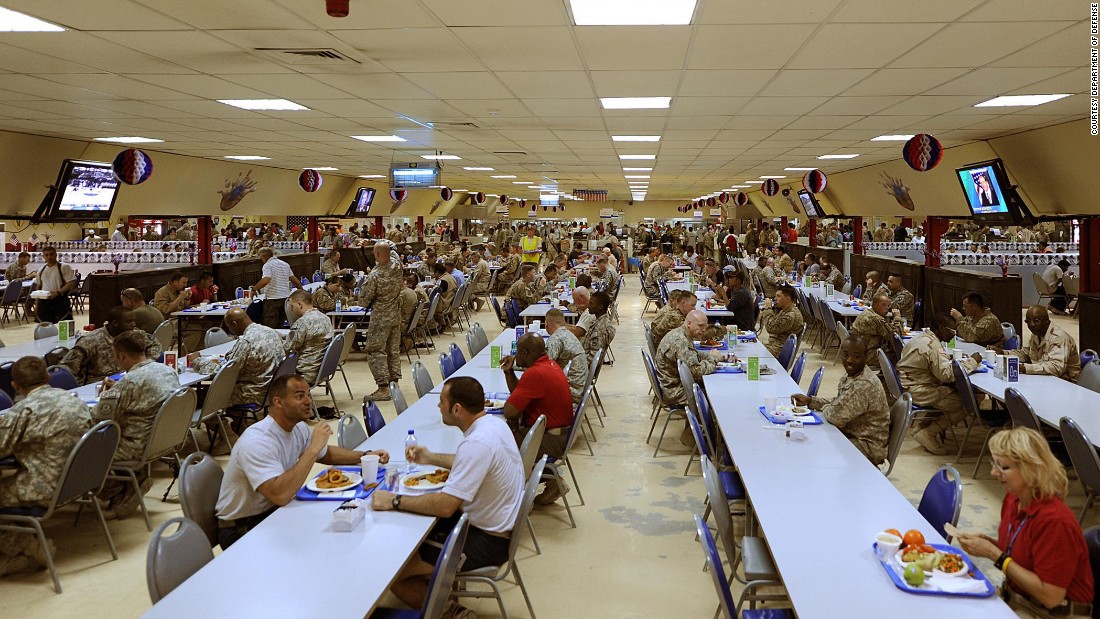 Around the world, US military and civilians can join together in massive mess halls, like this one in Afghanistan, filled with healthy hot and cold meal options. &lt;br /&gt;&quot;Military dining facilities are required to provide a large variety of foods,&quot; says certified nutrition specialist &lt;a href=&quot;https://www.usuhs.edu/faculty-staff/patricia-deuster-phd-mph&quot; target=&quot;_blank&quot;&gt;Patricia Deuster&lt;/a&gt;, professor at the Uniformed Services University and author of the first US Navy SEAL Nutrition guide. &quot;You could pick from items such as beef and broccoli stir fry with rice, salads, burgers and fries or a pizza.&quot;
