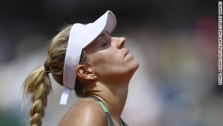Angelique Kerber reacts during her match against Ekaterina Makarova at Roland Garros.