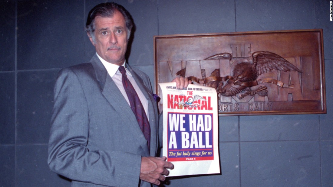 &lt;a href=&quot;http://money.cnn.com/2017/05/29/media/frank-deford/index.html&quot; target=&quot;_blank&quot;&gt;Frank Deford&lt;/a&gt;, a renowned sportswriter and commentator, died May 28 at the age of 78. Here, Deford holds the final front page of The National Sports Daily when it folded in 1991. Deford was well known for his NPR commentaries as well as his decades-long career at Sports Illustrated.
