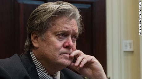 WASHINGTON, DC - FEBRUARY 2: (AFP OUT) (L to R) White House Chief Strategist Steve Bannon and White House Chief of Staff Reince Priebus look on as President Donald Trump meets with Senate and House legislators, in the Roosevelt Room at the White House, February 2, 2017 in Washington, DC. Lawmakers included in the meeting were Sen. Orrin Hatch (R-UT), Rep. Kevin Brady (R-TX), Sen. Ron Wyden (D-OR) and Rep. Richard Neal (D-MA). (Photo by Drew Angerer/Getty Images)