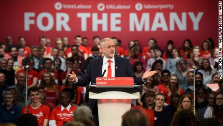 Labour leader Jeremy Corbyn addresses supporters during a campaign event in Birmingham in May.