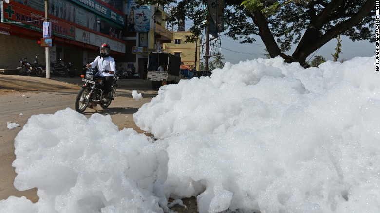 Indian lake spewing out toxic foam