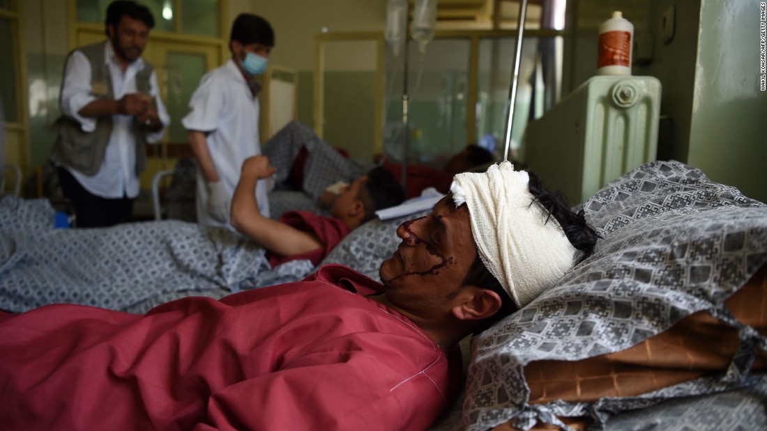 A man wounded in the car bomb attack is treated at a hospital in Kabul.