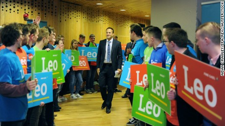 Varadkar smiles at supporters during the launch of his leadership campaign, &quot;Campaign for Leo,&quot; in May.  