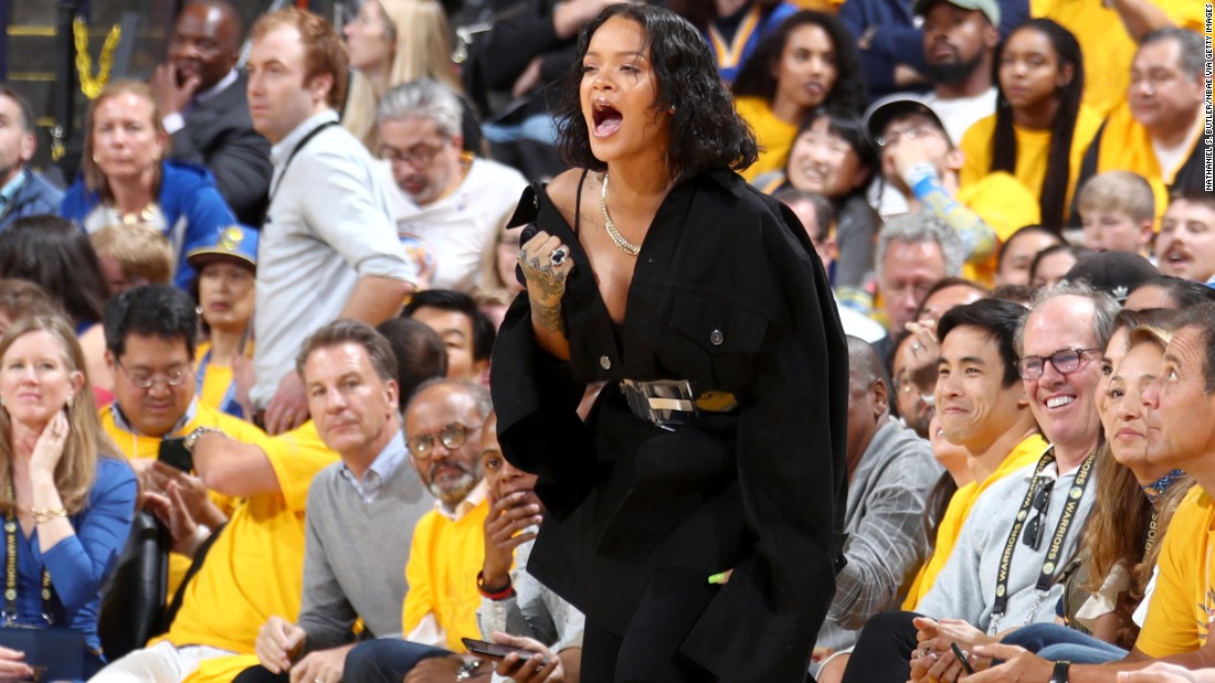 Singer Rihanna cheers from the sideline during Game 1. She was one of many celebrities there, but &lt;a href=&quot;http://www.cnn.com/2017/06/02/entertainment/rihanna-nba-finals/index.html&quot; target=&quot;_blank&quot;&gt;she took most of the headlines.&lt;/a&gt;
