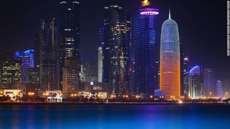 DOHA, QATAR - JANUARY 07:  The illuminate skyline of Doha is seen on January 7, 2014 in Doha, Qatar.  (Photo by Lars Baron/Getty Images)