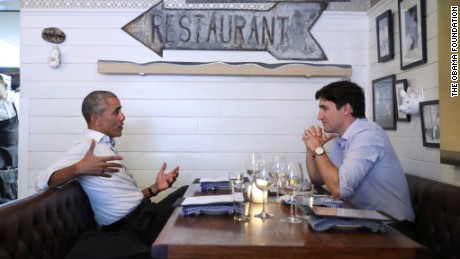 Just another man date Tuesday in Montreal, where Barack Obama and Justin Trudeau shared dinner.