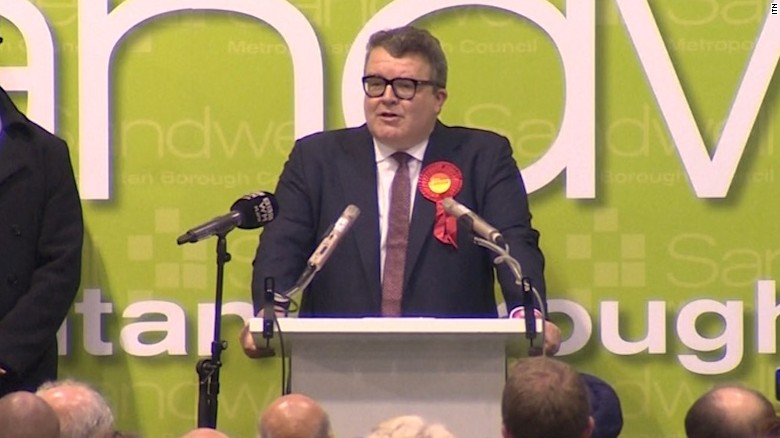 Labour Party Deputy Leader Tom Watson delivers a victory speech praising his party's message.
