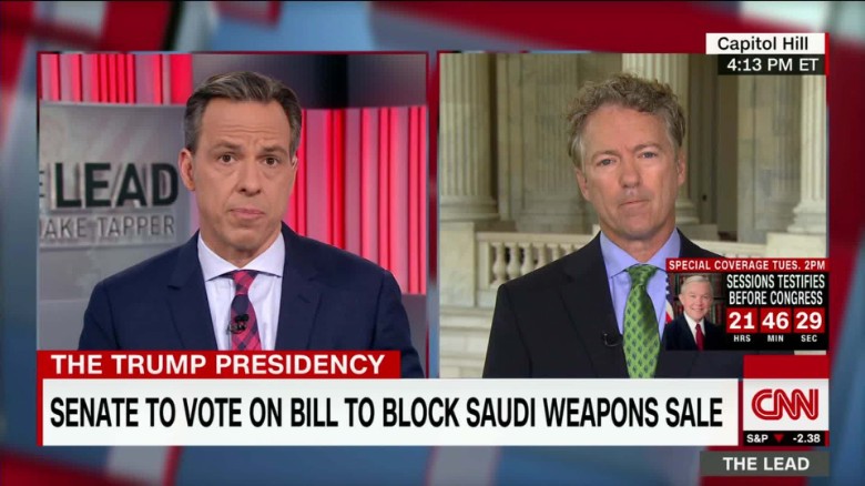 senator rand paul jake tapper interview part two saudi arabia us trump weapons deal politics_00002714