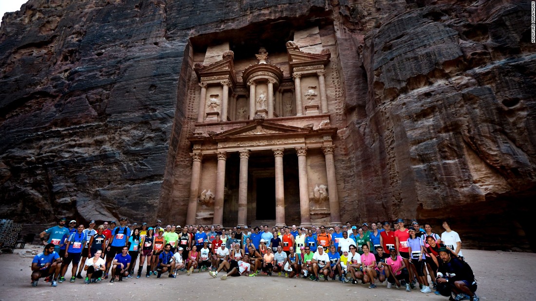 Competitors from 2015 stand before the ancient ruins carved out of the red sandstone mountains. Dating back to 4 BC, the city was once home to the Nabataean tribe. 
