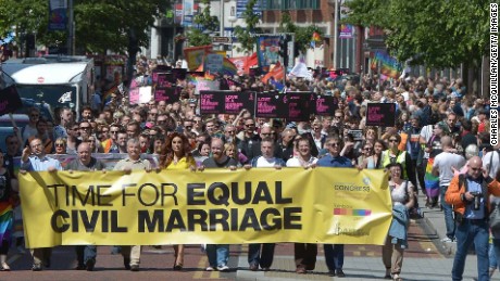 This march in Belfast in 2015 saw thousands call for same sex marriage.