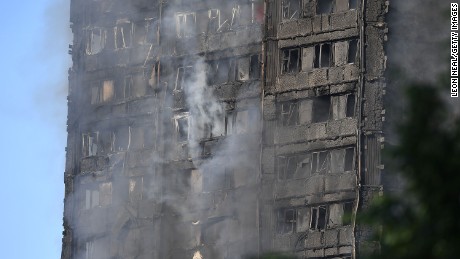 LONDON, ENGLAND - JUNE 14:  Smoke rises from the building after a huge fire engulfed the 24 story Grenfell Tower in Latimer Road, West London in the early hours of this morning on June 14, 2017 in London, England.  The Mayor of London, Sadiq Khan, has declared the fire a major incident as more than 200 firefighters are still tackling the blaze while at least 30 people are receiving hospital treatment.  (Photo by Leon Neal/Getty Images)