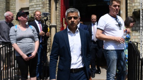 Sadiq Khan leaves the Notting Hill Methodist Church after visiting victims of the tower block blaze and those trying to help them.