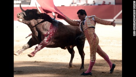 Spanish matador Ivan Fandino performs during a bullfight.